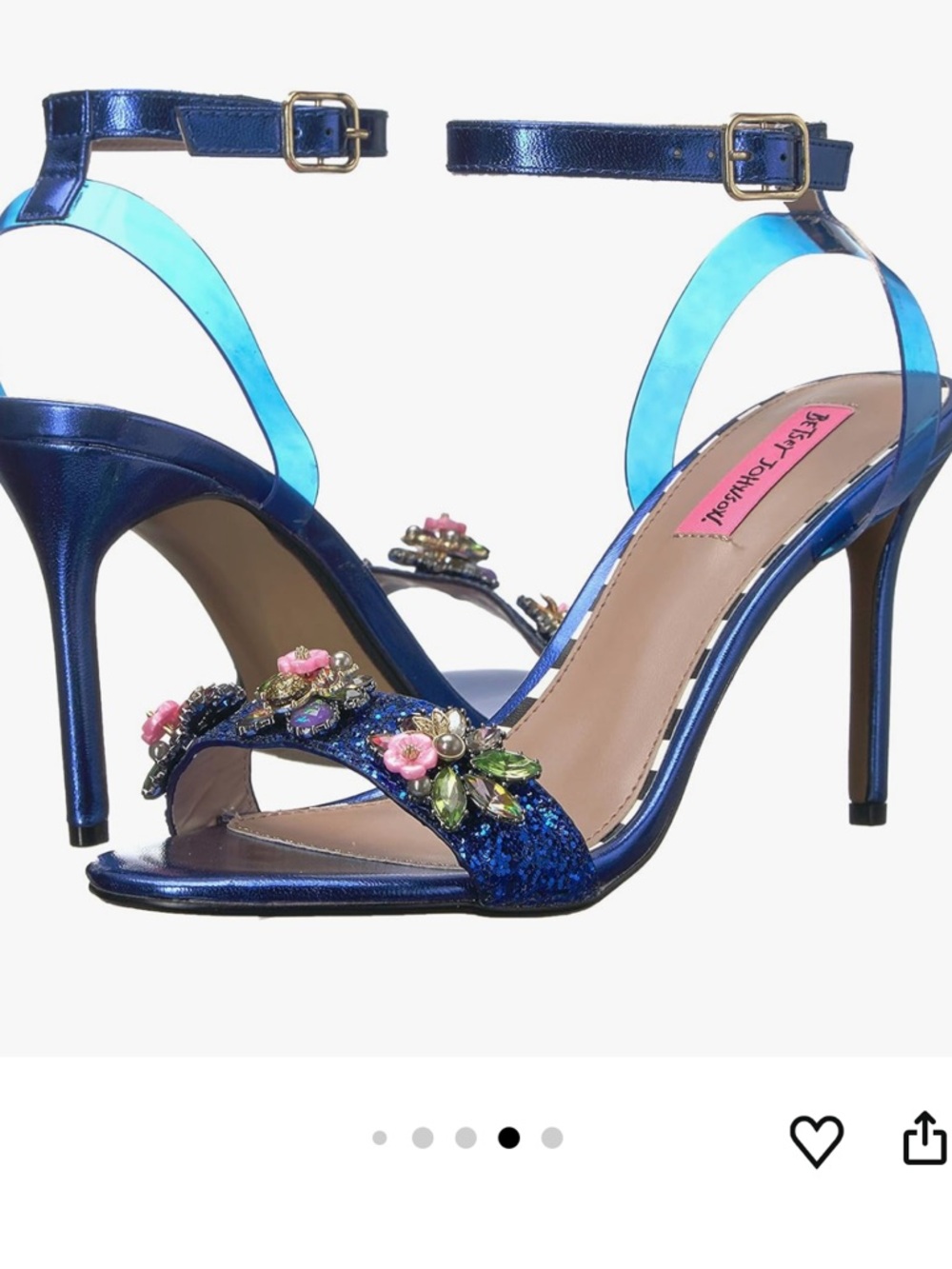 Betsey Johnson Y2K Alyna Metallic Blue Floral Jewel Ankle-Strap Heels